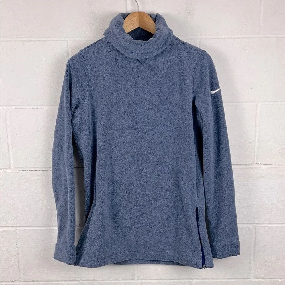 Nike women’s therma fit blue fleece turtleneck tunic sweatshirt size small